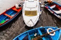 Bari, Italy - March 12, 2019: Old fishing boats moored to port dirty and in disuse Royalty Free Stock Photo