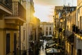 Bari, Italy - March 10, 2019: Sunset in the Italian city of Bari, view of Piazza Mercantile a holiday