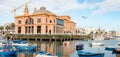 BARI, ITALY NOVEMBER 07 2018: Panorama of 5 shots. Sea view of Theater Margherita theater in downtown of Bari, the