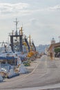 Anchored fishing boats and tugboats in port of Bari Italy Royalty Free Stock Photo