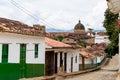 Barichara small street view with the cathedral Royalty Free Stock Photo