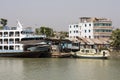 Barisal, Bangladesh, February 27 2017: Barisal terminal with a ferry