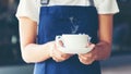 Barista asian young woman Cafe Making Coffee Preparation.