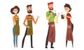 Barista Characters Set, Cafe Staff in Uniform Making Coffee Cartoon Style Vector Illustration
