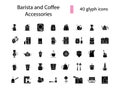 Barista and coffee accessories glyph icons set. Coffee shop equipment. Isolated vector stock illustration Royalty Free Stock Photo