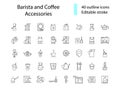 Barista and coffee accessories outline icons set. Coffee shop equipment. Editable stroke. Isolated vector illustration Royalty Free Stock Photo