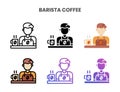 Barista Coffee icons set with different styles.