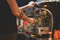 Barista on espresso machine making fresh coffee. Barman at work in a restaurant or cafe Royalty Free Stock Photo