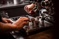 A barista expertly operating an espresso machine, extracting a perfect shot of espresso for a rich and flavorful coffee experience