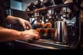 A barista expertly operating an espresso machine, extracting a perfect shot of espresso for a rich and flavorful coffee experience