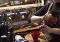 Barista barista grind coffee with a grinder make beverage Alternative pure over method