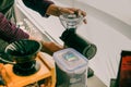 Barista grinding coffee beans