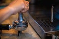 Barista hand making coffee from the machine Royalty Free Stock Photo