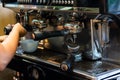 Barista make coffee latte art with espresso machine