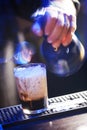 Barista making a chilled coffee beverage