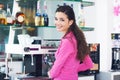 Barista making coffee with a coffee machine Royalty Free Stock Photo