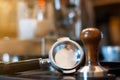 Barista making coffee at small cafe. Royalty Free Stock Photo