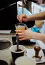 Barista making ice tea in espresso bar,close up Royalty Free Stock Photo