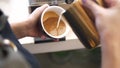 Barista making of cafe latte art