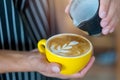 Barista making latte or cappuccino coffee pouring milk Royalty Free Stock Photo