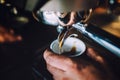 Barista man with espresso machine preparing fresh e