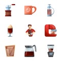 Barista man icon set, cartoon style