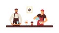 Barista man and woman preparing coffee, flat vector illustration isolated.