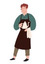 Barista. People vector illustration. Modern guy with red hair in the apron. Employee of the coffee house. Royalty Free Stock Photo