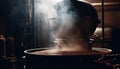 Barista pouring fresh, gourmet cappuccino in commercial kitchen workshop generated by AI Royalty Free Stock Photo