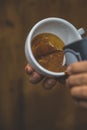 Barista pouring latte froth make coffee latte art Royalty Free Stock Photo