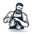 Barista pours cream into coffee cup. Design element for restaurant or cafe menu. Making craft coffee drink vector