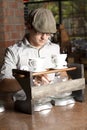 Barista prepares station for brewing Royalty Free Stock Photo