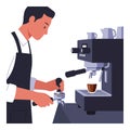 Barista preparing coffee with espresso machine in cafe setting vector illustration Royalty Free Stock Photo