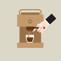 Barista`s Hand is Making Coffee With a Coffee Maker Machine Vector