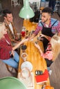 Barista serving clients give cup coffee shop bar counter Royalty Free Stock Photo