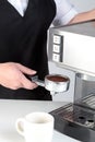 Barista using an espresso machine. Royalty Free Stock Photo