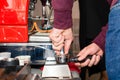 Barista using a tamper Royalty Free Stock Photo