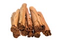 Bark from Cinnamomum verum or true cinnamon or Ceylon cinnamon. Isolated on white background