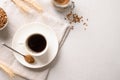 Barley coffee in white cup and ears of barley on white background. Royalty Free Stock Photo