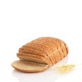 Barley grains, ear and piece of bread. Royalty Free Stock Photo