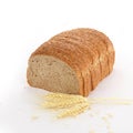 Barley grains, ear and piece of bread. Royalty Free Stock Photo