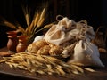 Barley Grains in a Small Burlap Sack