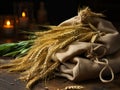 Barley Grains in a Small Burlap Sack