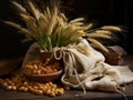 Barley Grains in a Small Burlap Sack