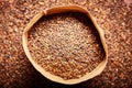 Barley malt in a leather bag. Royalty Free Stock Photo