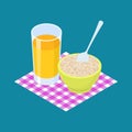 Barley Porridge and fruit juice. Breakfast Healthy food. Vector