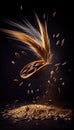 Barley Seeds Creatively Falling-Dripping Flying or Splashing on Dark Background Generative AI Royalty Free Stock Photo