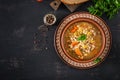 Barley soup with carrots, tomato, celery and meat Royalty Free Stock Photo