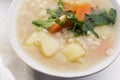 Barley soup, pearl barley in white bowl Royalty Free Stock Photo