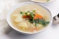 Barley soup, pearl barley in white bowl Royalty Free Stock Photo